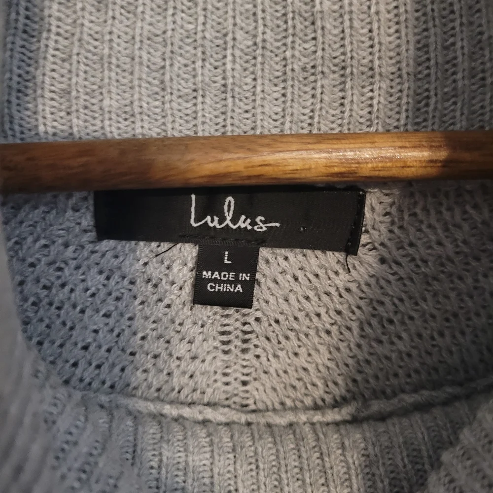 Lulu's | Tea Reader Light Grey Long Sleeve Sweater Dress - Picture 4 of 5